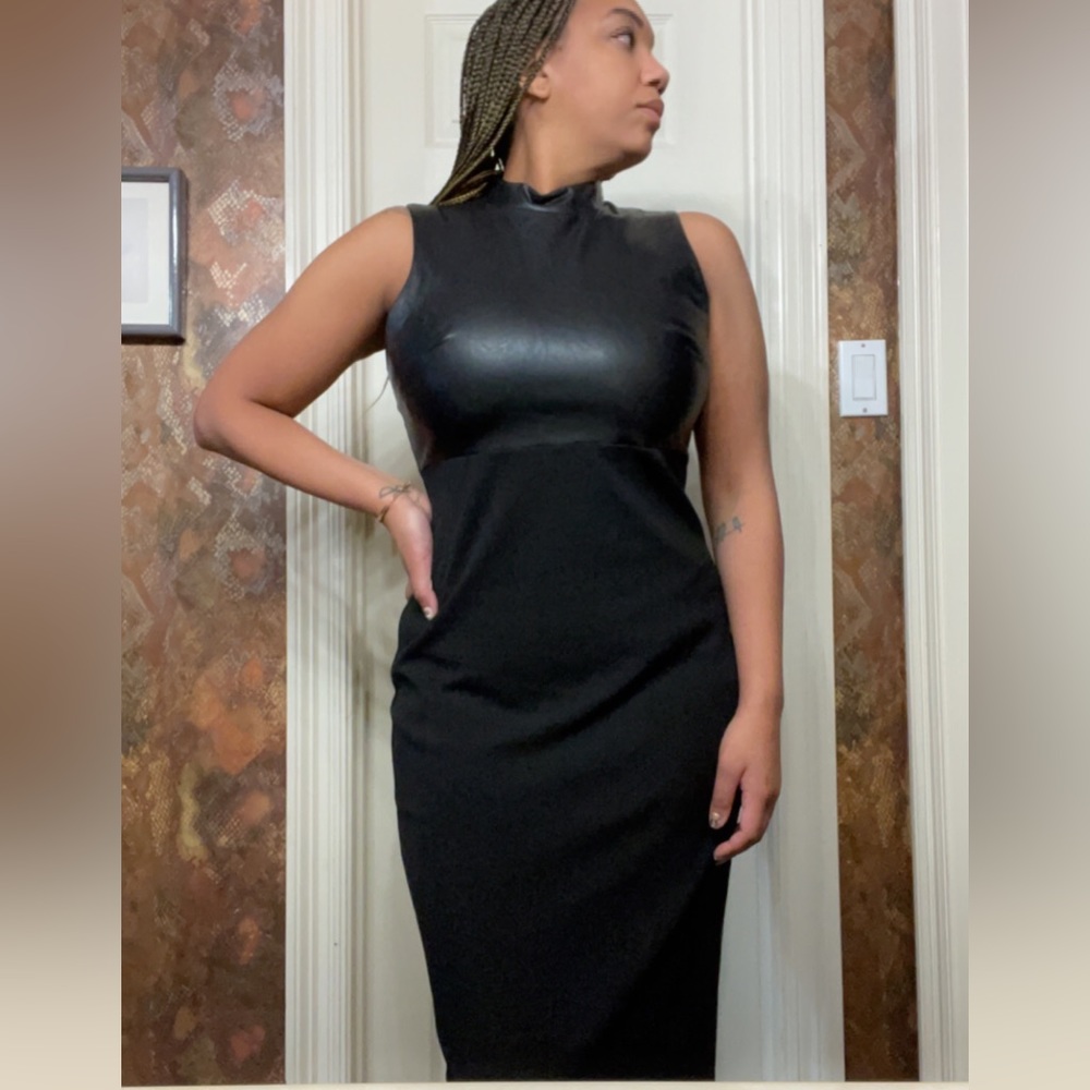 Express black leather block dress